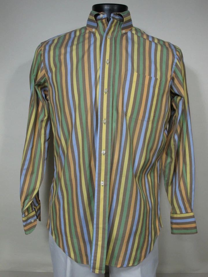 Maus & Hoffman Long Sleeve Shirt M Rainbow 2 Ply Egyptian Cotton Tan Multi Color - Image 1 of 4