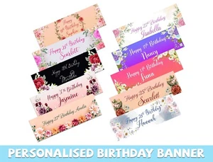 Personalised Floral Design Birthday Banners Kids Party Decoration adult 604 - Picture 1 of 12