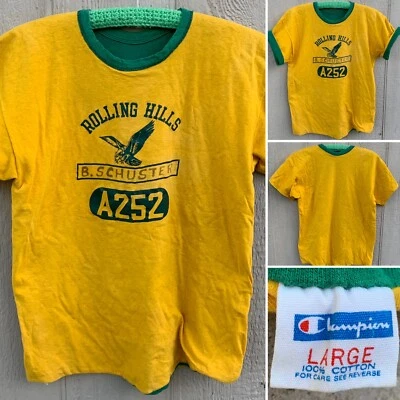 Camiseta vintage Rolling Hills A252 PE camisa reversible Champion barra azul años 70 L Foto 1 de 4