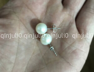 Genuine Natural 9-9.5mm AAAA White akoya Round Pearl Earring 14K White Gold