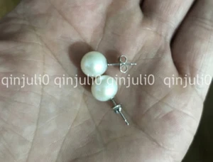 Genuine Natural 9-9.5mm AAAA White akoya Round Pearl Earring 14K White Gold - Picture 1 of 4