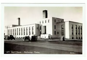 RPPC Court House Anchorage Alaska Real Photo Postcard Parked Cars - Picture 1 of 3
