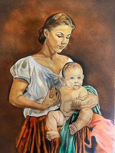oil painting,mother and baby -60 CM X 45 CM,oil,hand painting,canvas,58cm x 43cm - Picture 1 of 1
