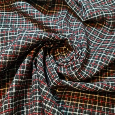 Black Wool Blend Plaid Check Tartan Fabric Craft Dress Material 58" Meter - Image 1 of 3