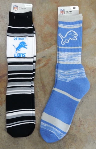 2 Pack NFL Detroit Lions Socks MAS Stripes Blue Gray RMC Gift Set Large OSFM Cover