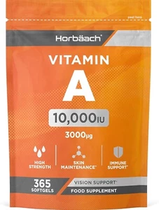 Vitamin A Capsules 10000iu 365 Count High Strength Immune Skin & Vision Support - Picture 1 of 9