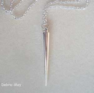 Silvertone Spike Pendant 30" Long Chain Necklace in Gift Bag - Picture 1 of 6