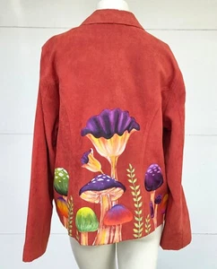 Hand Painted Mushroom Jacket Sz 16 Red-Orange Rust Colorful Retro Cottagecore - Picture 1 of 4