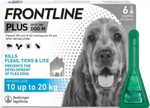 FRONTLINE Plus Flea & Tick Treatment for Medium Dogs (10-20 kg) - 6 Pipettes - Picture 1 of 3