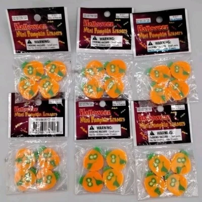 Halloween Mini Pumpkin Jack O Lantern Flat Erasers Lot New In Packages - Image 1 of 4
