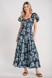 Free People Short Sleeve Floral Maxi Dress Sundrenched Purple Blue Womens Size M - Picture 1 of 8