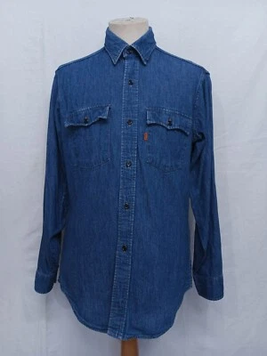 Camisa de Trabajo Jean Denim Vintage Años 70 Levi's Naranja Tab Negro Botón Índigo Algodón M Foto 1 de 4