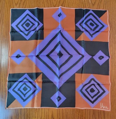 Vintage Vera Neumann Scarf Abstract Geometric Mod Purple Rust  22" x 22" Square - Image 1 of 4