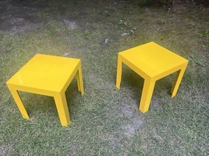 🌻(2) Vintage 50er Mid Century Post Modern MCM Pop Art Beistelltische GELBE SONNENBLUME - Bild 1 von 10