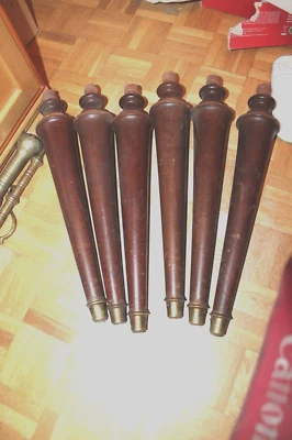 6 pieds de table en bois  ancien avec 6 sabots bronze - Photo 1/4
