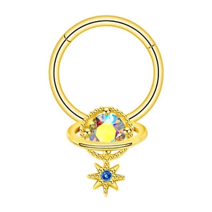 16G Planet Septum Rings Daith Earrings Piercing Jewelry CZ Hinged Segment Ring - Picture 1 of 20
