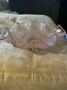 Vintage Pink Depression Glass Ruffled Edge Dot Pattern Pedestal Candy Dish - Picture 1 of 4