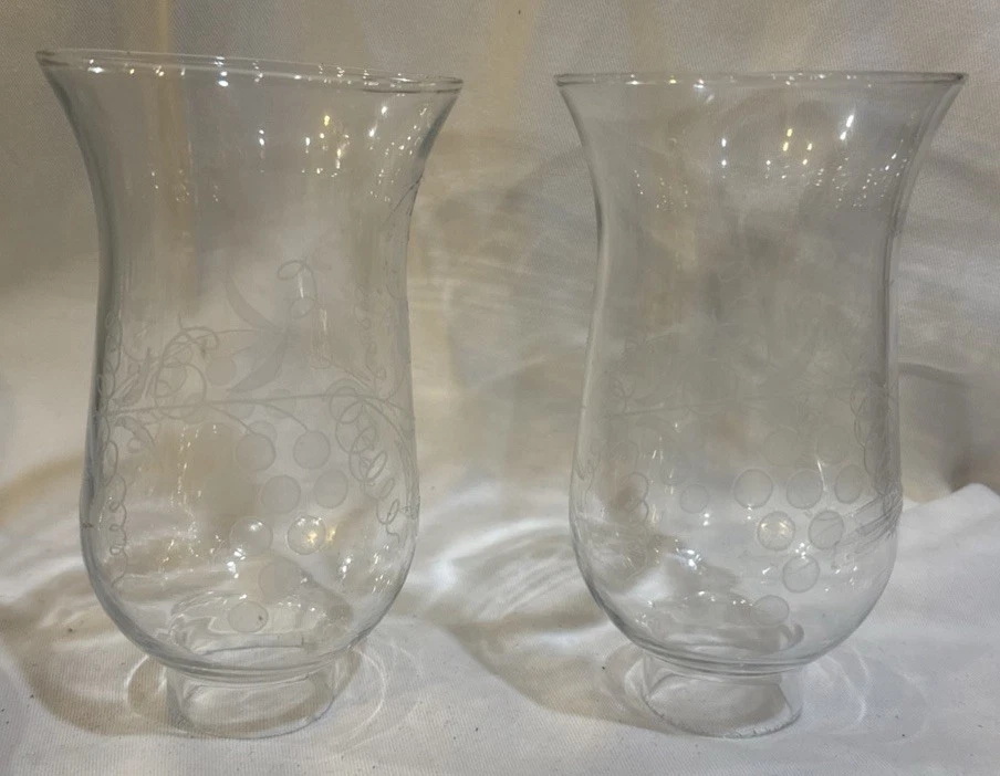 2 Etched Glass Hurricane Lamp Shades  Candle Chandelier Light Grapes 6” - Image 1 of 1