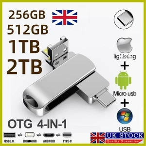 2TB 4in1/3in1 Portable Flash Drive USB3.0 Memory Stick OTG for iPhone Android PC - Picture 1 of 21
