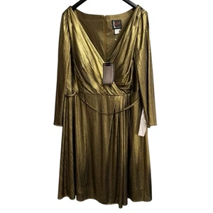 Mac Duggal Kleid Damen 24W Bronze Metallic Faux Wickeloptik ALine Midi Event Cocktail - Bild 1 von 10