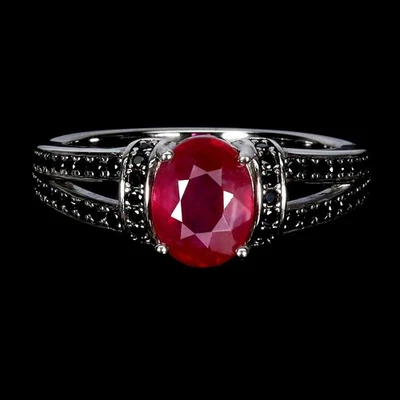 925 Sterling Silver Ring Oval Ruby 8x6mm Spinel Natural Gemstone Jewelry Size 8 - Image 1 of 4