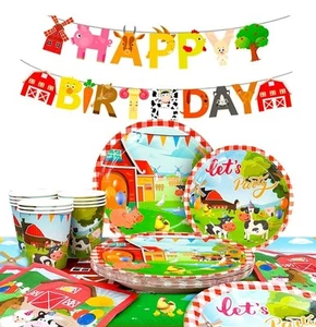 Farm Party Tableware 112pcs Farm Animals Birthday Party Set Big set  - Picture 1 of 5