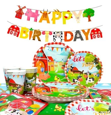 Farm Party Tableware 112pcs Farm Animals Birthday Party Set Big set  - Image 1 of 4