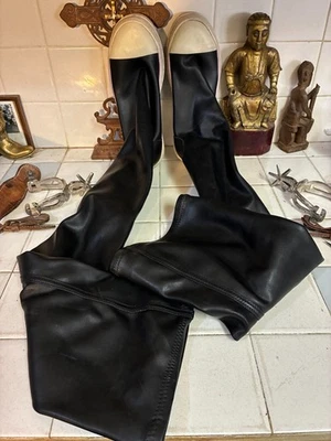 Rick Owens Stretch Lamb Leather Knee High Stocking Sneaks Black/Milk -US8-EU38 - Image 1 of 4