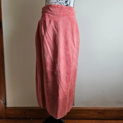 Evan Davies Long Pink Pig Suede Leather Skirt, Sz 12 - Image 1 of 4