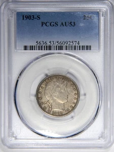 1903-S BARBER QUARTER ~ FRESH SLAB PCGS AU53! ~ NICE AND ORIGINAL! - Picture 1 of 4