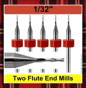 1/32" End Mill Two Flute Extended Flute Length UPCUT CARBIDE 5 Pieces CNC M108 - Picture 1 of 5