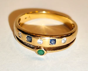 Anillo de oro oro amarillo 8 quilates = 333 con 6 piedras preciosas Saf, Sma, cir 0,18 quilates talla 55 - Imagen 1 de 10