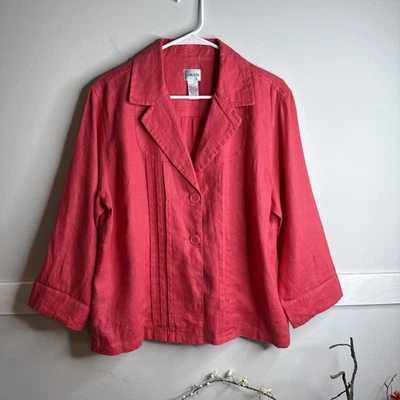 Chaqueta Chicos Mujer Ligera 100% Lino Manga 3/4 Botón Frontal Talla 2 Foto 1 de 4