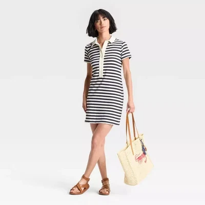 Universal Thread Target Short Sleeve Knit Mini Shirtdress Blue Striped L New - Image 1 of 4