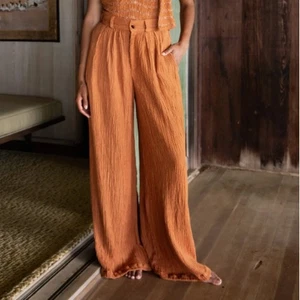 Savannah Morrow kupferbraune Hose weites Bein SMALL lässig Crinkle Designer 420 $ - Bild 1 von 9