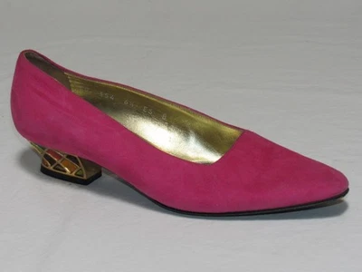 Zapatos de salón ESCADA hechos en Italia para mujer de gamuza fucsia adornados con tacón bloque talla 6,5 B Foto 1 de 4