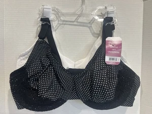 2-Pack OLGA Gentle Lift Full Coverage UW Bras White/Black Polka Dots Sz 40D NWT - Picture 1 of 5