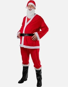 Adult Men's SANTA CLAUSE Velour 6pc Christmas Costume + Beard One size - Picture 1 of 1