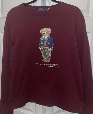 Ralph Lauren Polo Bear Long Sleeve Shirt Maroon Size M Unisex - Image 1 of 4