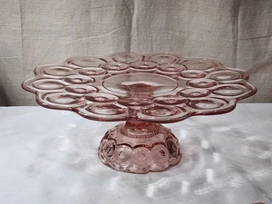 Vintage Cadmium Rare Pink L.E. Smith Pink Moon and Star Pedestal Cake Plate - Picture 1 of 6
