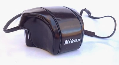 Vintage Nikon F Nippon Kogaku Hard Brown Leather Camera Case Strap w Chrome Logo - Image 1 of 4