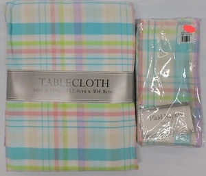 Hobby Lobby Pastel Plaid Tablecloth Cotton Easter Spring & Napkins Cotton 120” - Picture 1 of 8