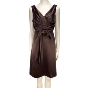 AFTER SIX Satin Chocolate Brown Bridesmaids Draped Bodice Waist TieDress sz - Picture 1 of 7