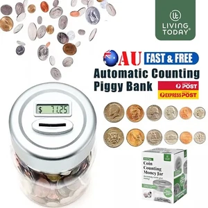 Aussie Coin Money Counting Jar Digital LCD Display OZ Coins Piggy Bank Box Gift - Picture 1 of 16