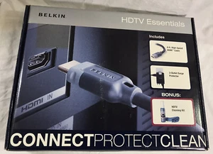 2008 BELKIN HDTV ESSENTIALS 6FT CABLE 3 OUTLET SURGE PROTECTOR CLEANING KIT NIB - Picture 1 of 7