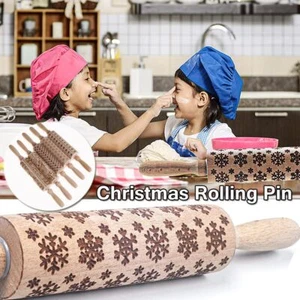 Rolling Pin 3D Decorative Embossed Rolling Pin Christmas Elements Pattern - Picture 1 of 19