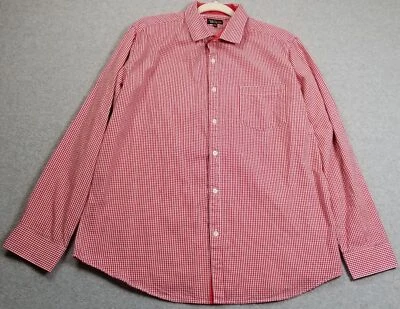 Galaxy Harvic Button Up Shirt Men’s Large L Red White Gingham Check Long Sleeves - Image 1 of 4