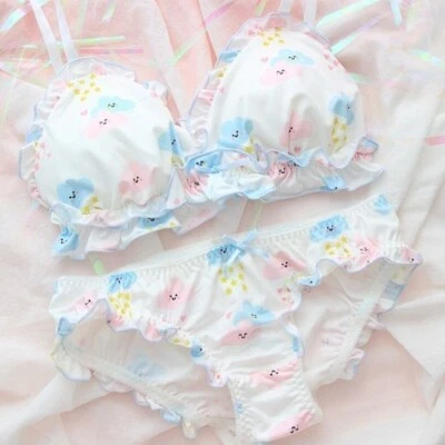 Cute Japanese Bra & Panties Set Wirefree Underwear Sleep Intimates Set Lolita - image 1 of 4