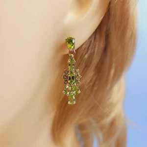 Green Peridot Stud-Drops, Rose Gold Plated Sterling Silver, Natural - Picture 1 of 5