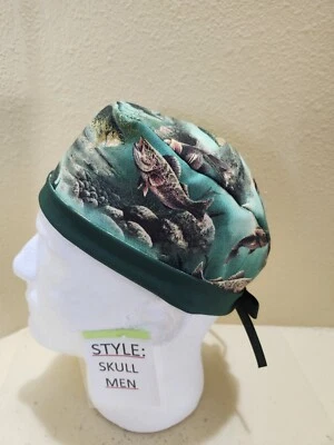 Fishing Fresh Water Men's Skull/Chemo Surgical Scrub Hat/Cap Handmade - Image 1 of 4